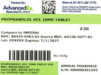 Propanolol HCl 10mg Tablet #30 - Propanolol HCL 10mg 80425 0463 01